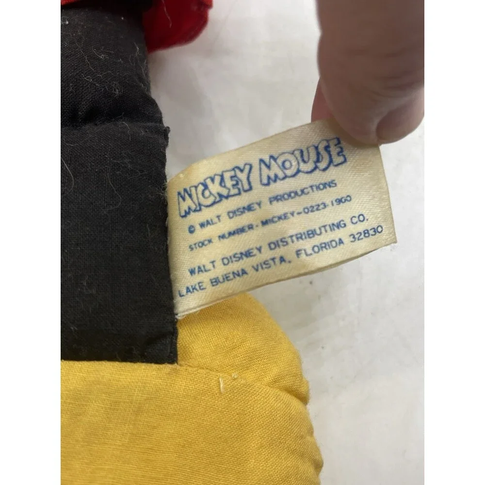 Rare Vintage 60s Mickey Mouse Disney Rag Doll Plush Walt Disney Productions 16”